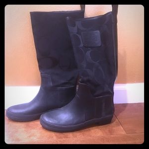 Black Coach Canvas Rain Boots