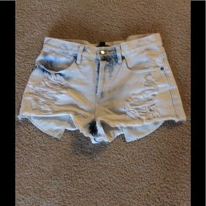 Light wash distressed denim shorts