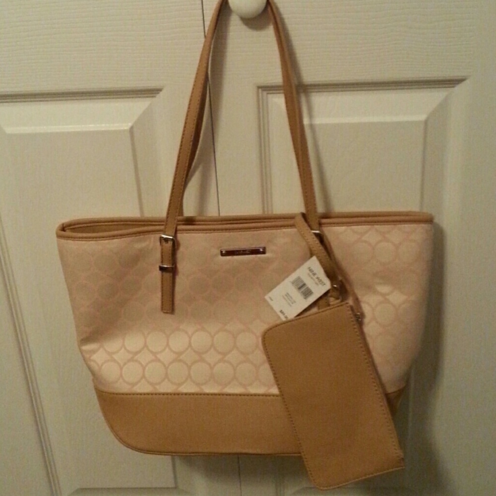 SOLD New Nine West Tan, Cream and Pink Purse