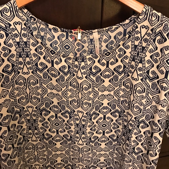 Blue and Cream Polyester Dress - Picture 2 of 3