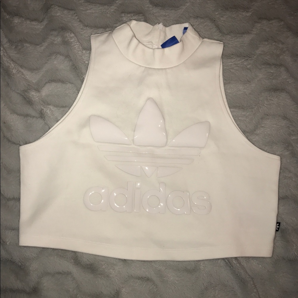 All white adidas logo crop top high neck