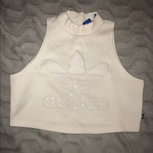 All white adidas logo crop top high neck