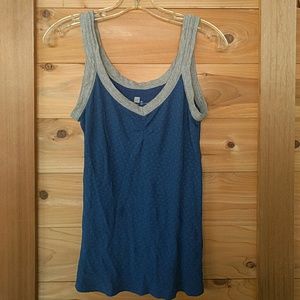 Blue with Green polka dots and grey trim tank top