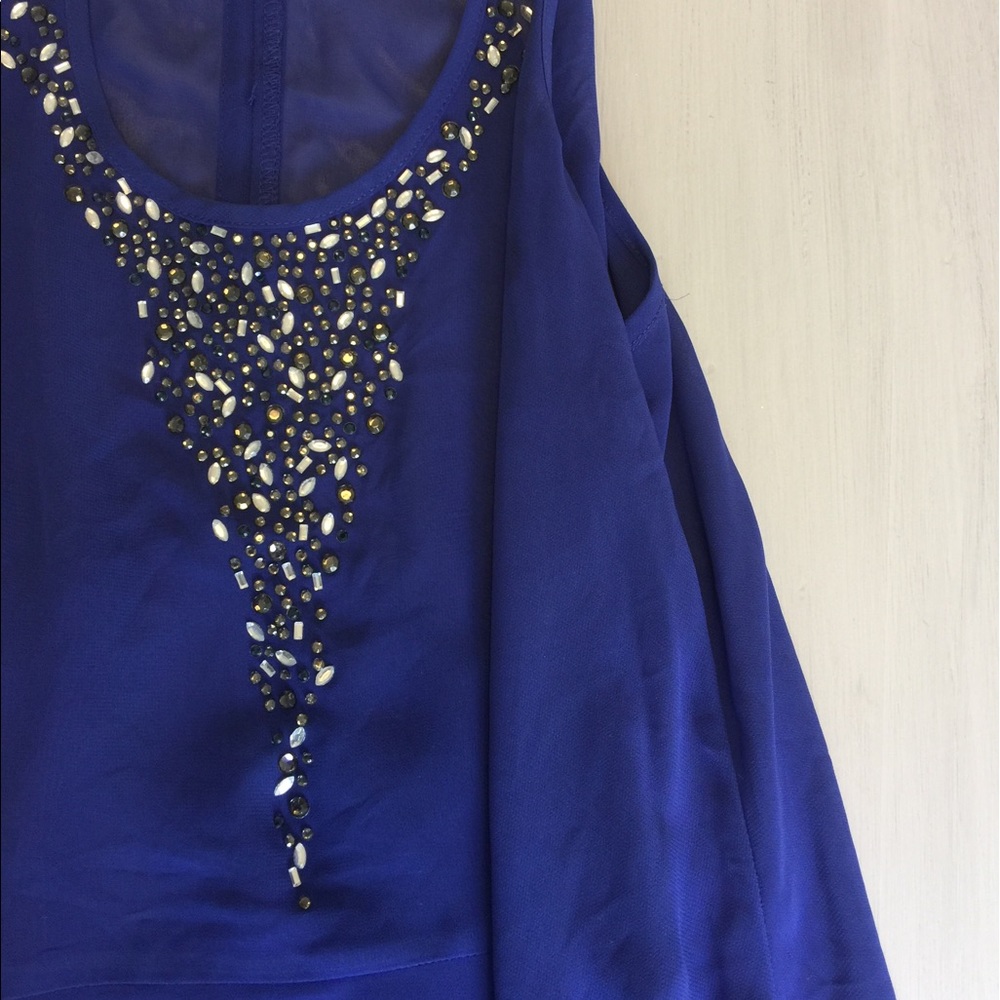 Buckle beaded cobalt blue tank