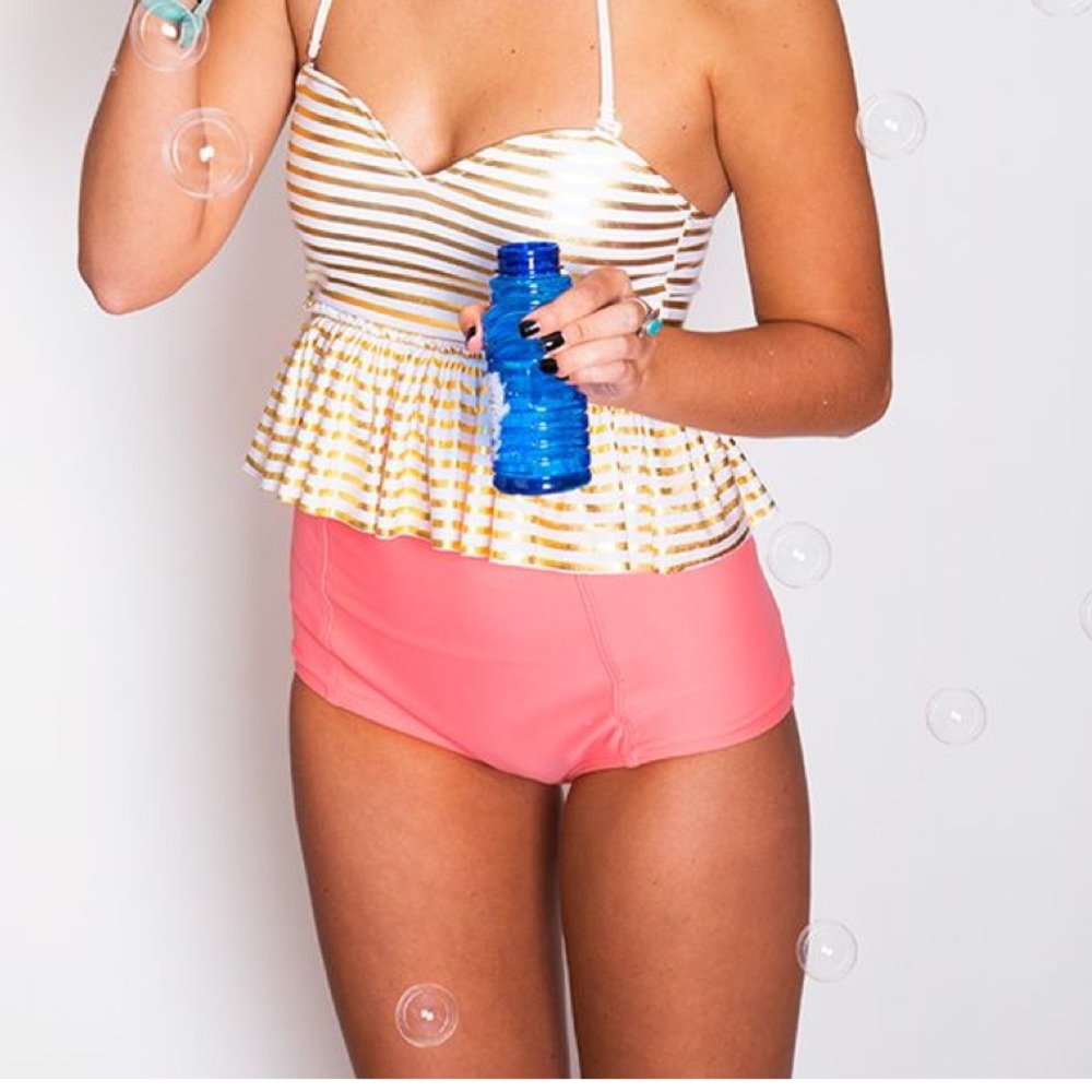 ISO kortni jeane gold striped swim suit top/bottom