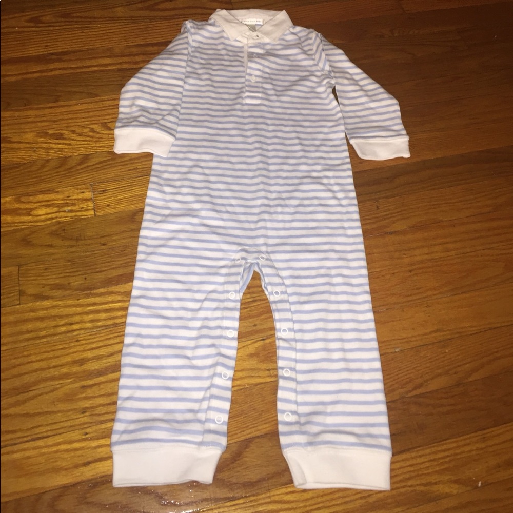 NWT Pottery Barn Kids Boys Blue Stripped Romper