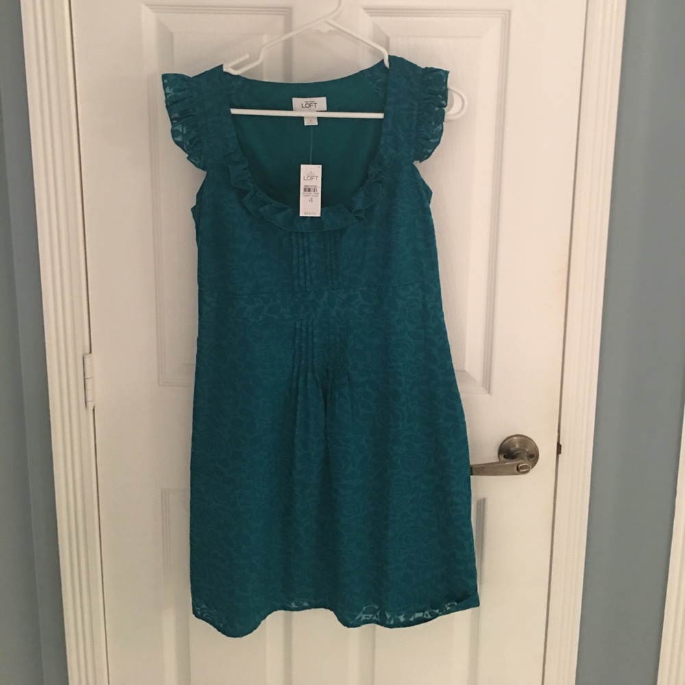 Teal empire waist Loft dress.