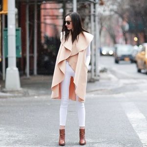 Tan draped front long vest