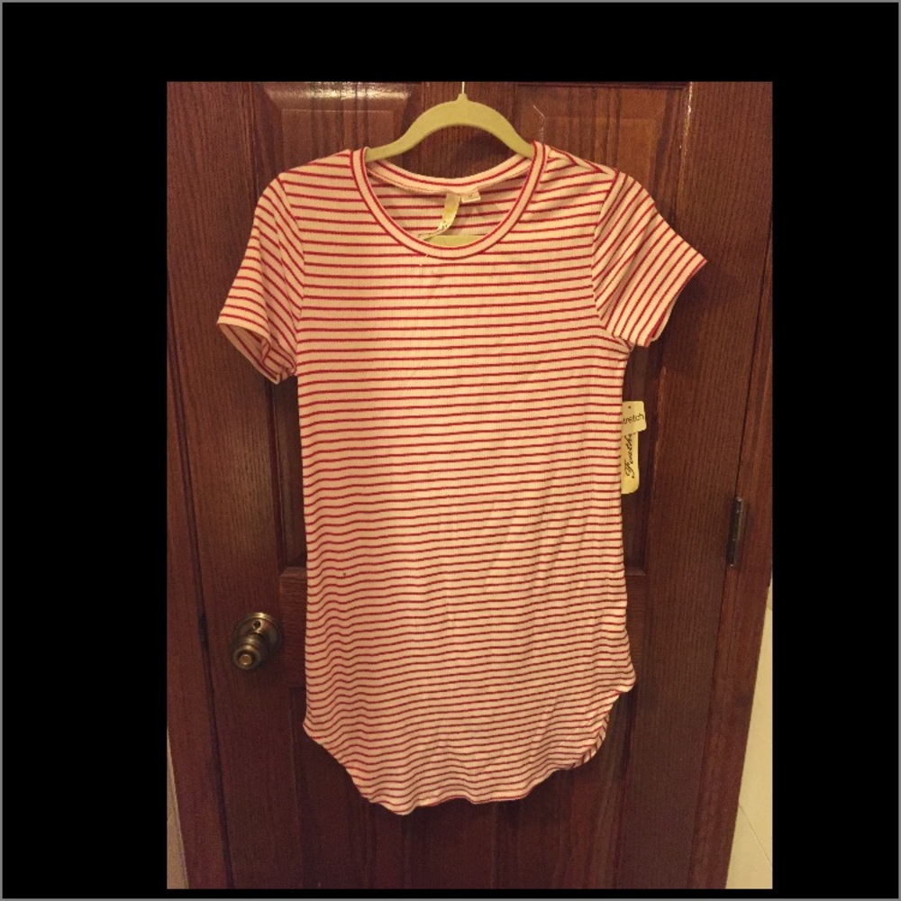 A red and white striped T shirt dress