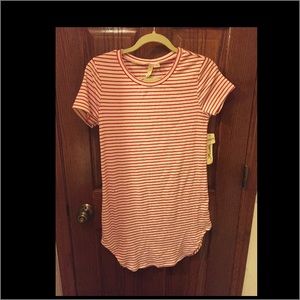 A red and white striped T shirt dress