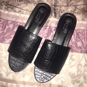 Simmi London Fabia Blk Croc Gold Heel Mule Slides Simmi London Fabia Blk Croc Gold Heel Mule Slides