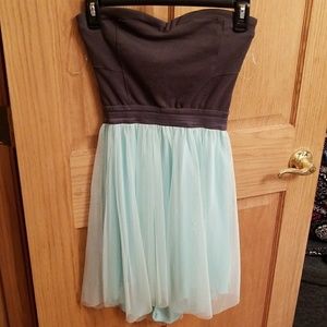 Mint and charcoal tulle strapless dress