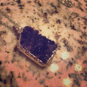 silver amethyst geode necklace