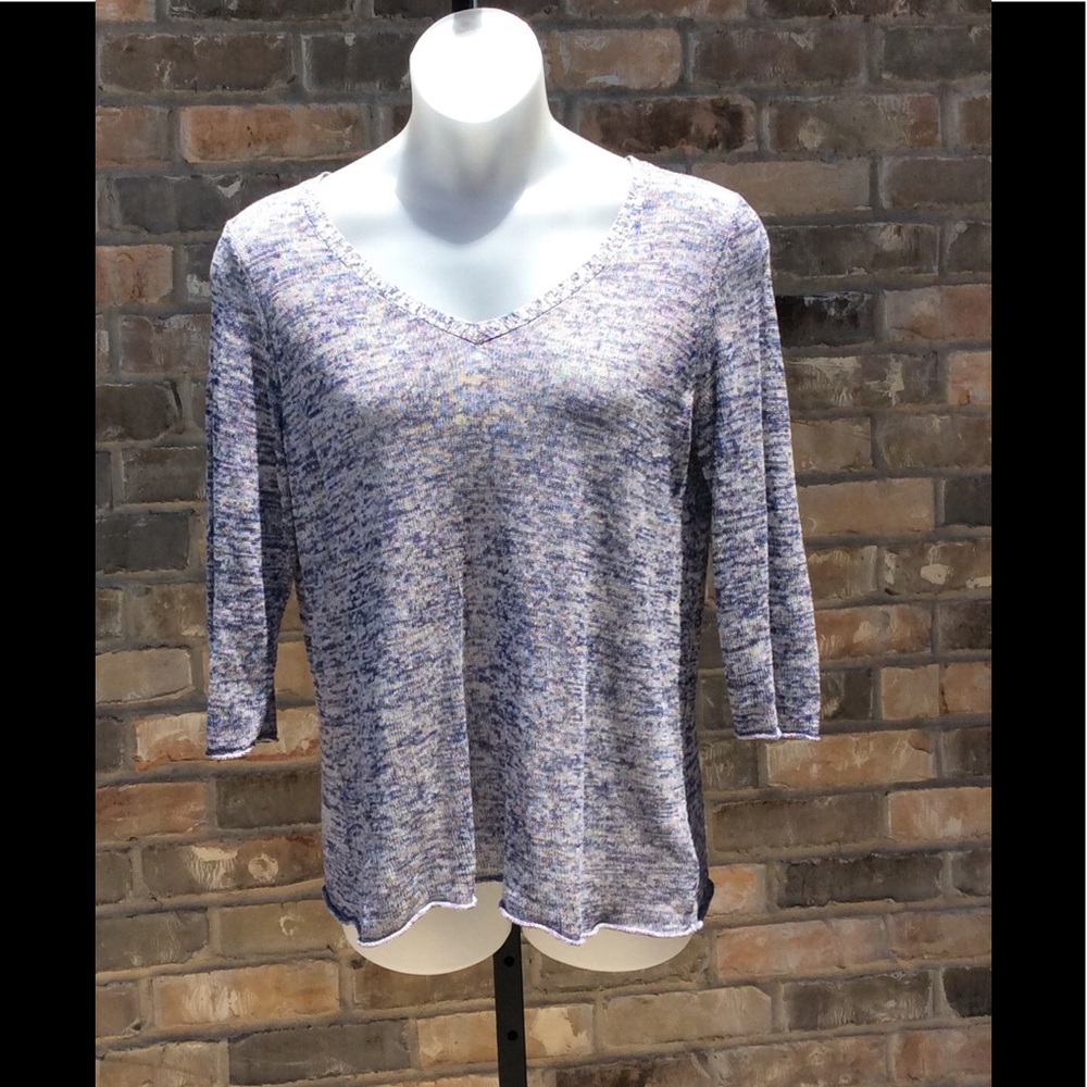 🎄🎄🎄Blue White Linen Silk Blend Sweater Talbots