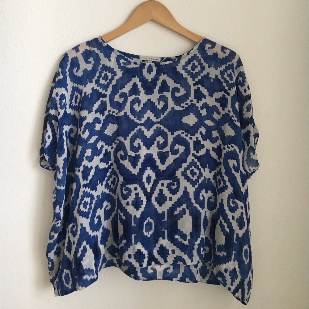 Red Haute blue and white shirt