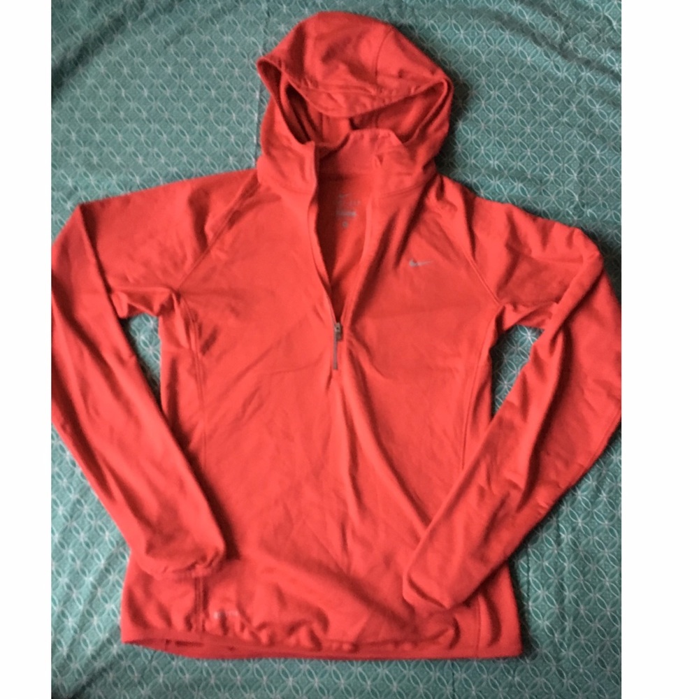 Red Nike dry fit quarter zip with hood