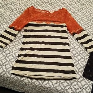 Lace shoulder sweater