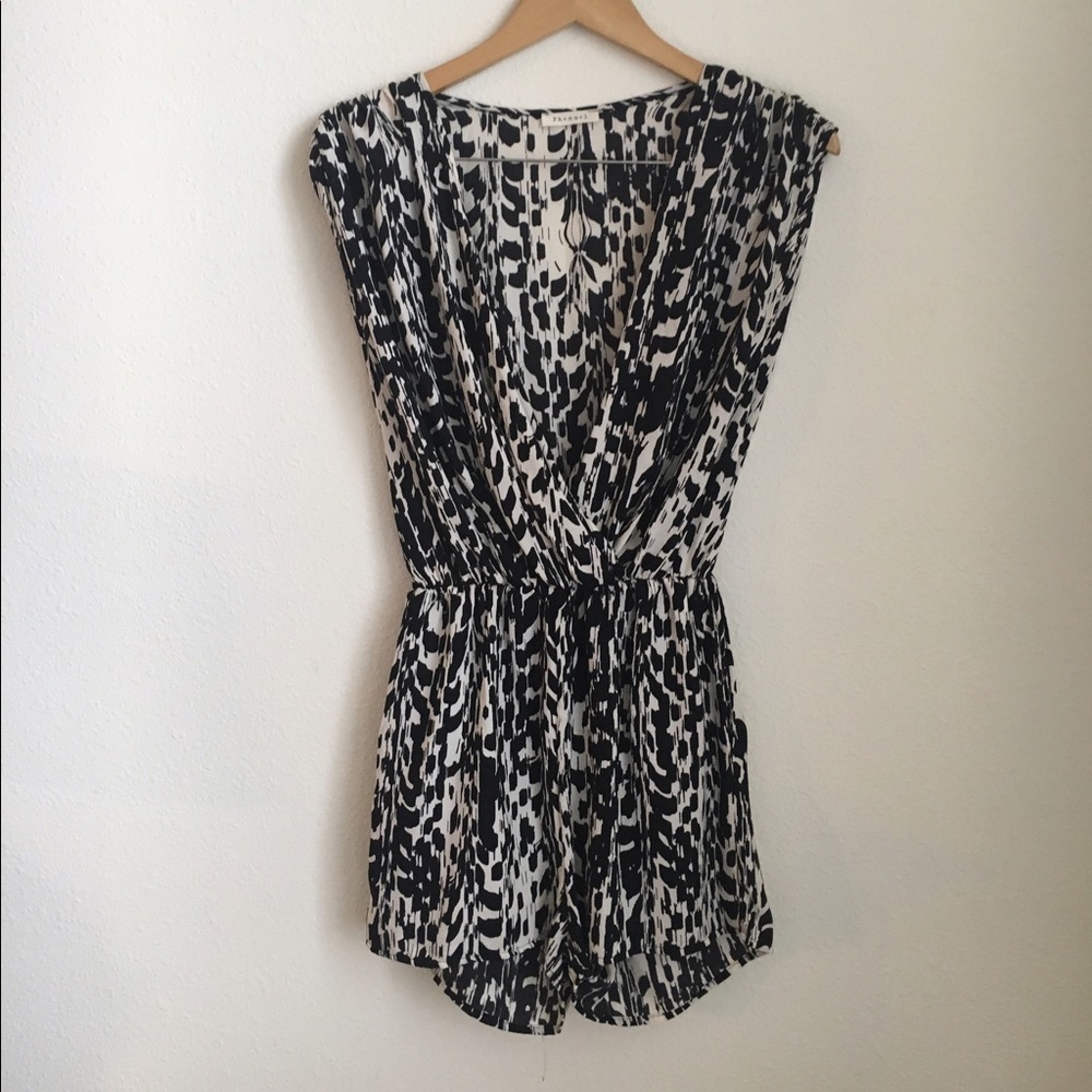 Black and Taupe Plunge Neck Romper