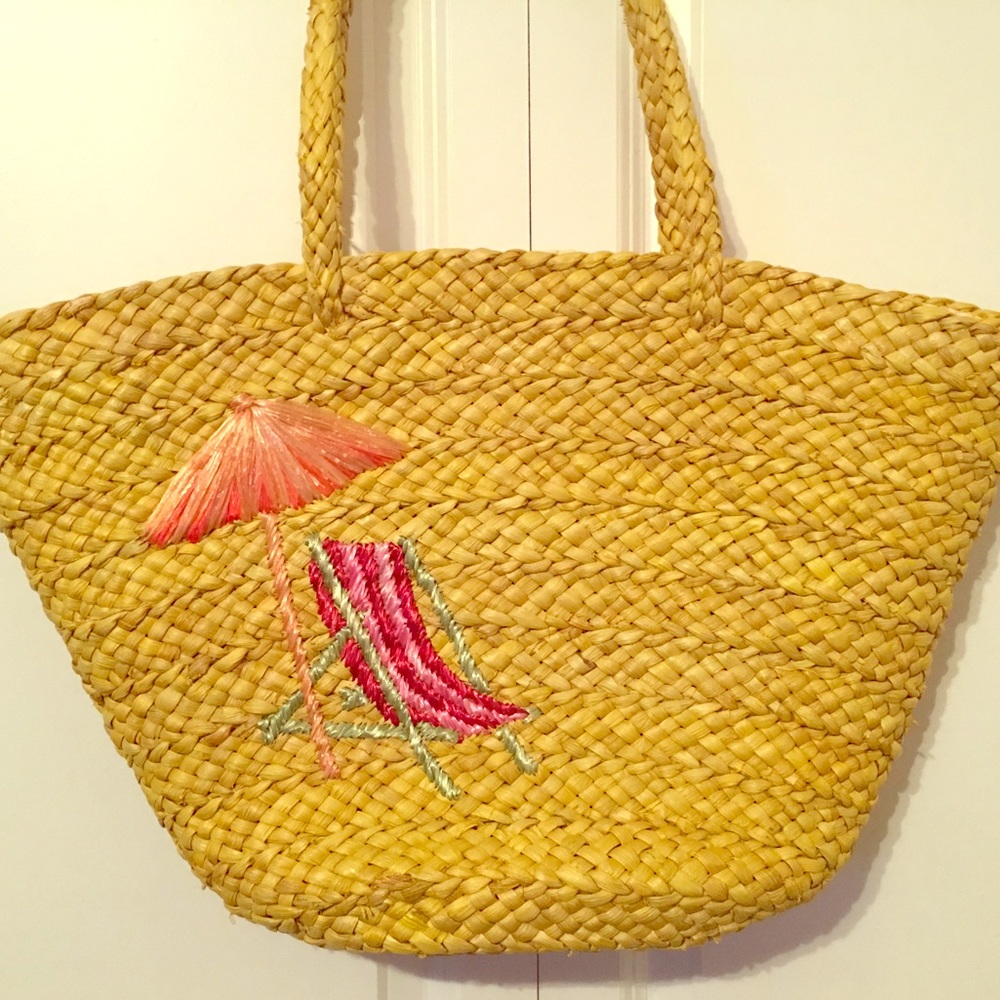 NWOT J. Crew Beach Bag Tote Yellow Pink Stripes