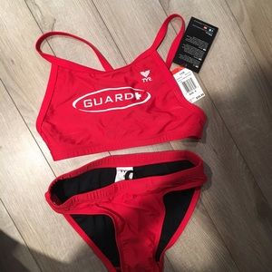 Red lifeguard bathing suit