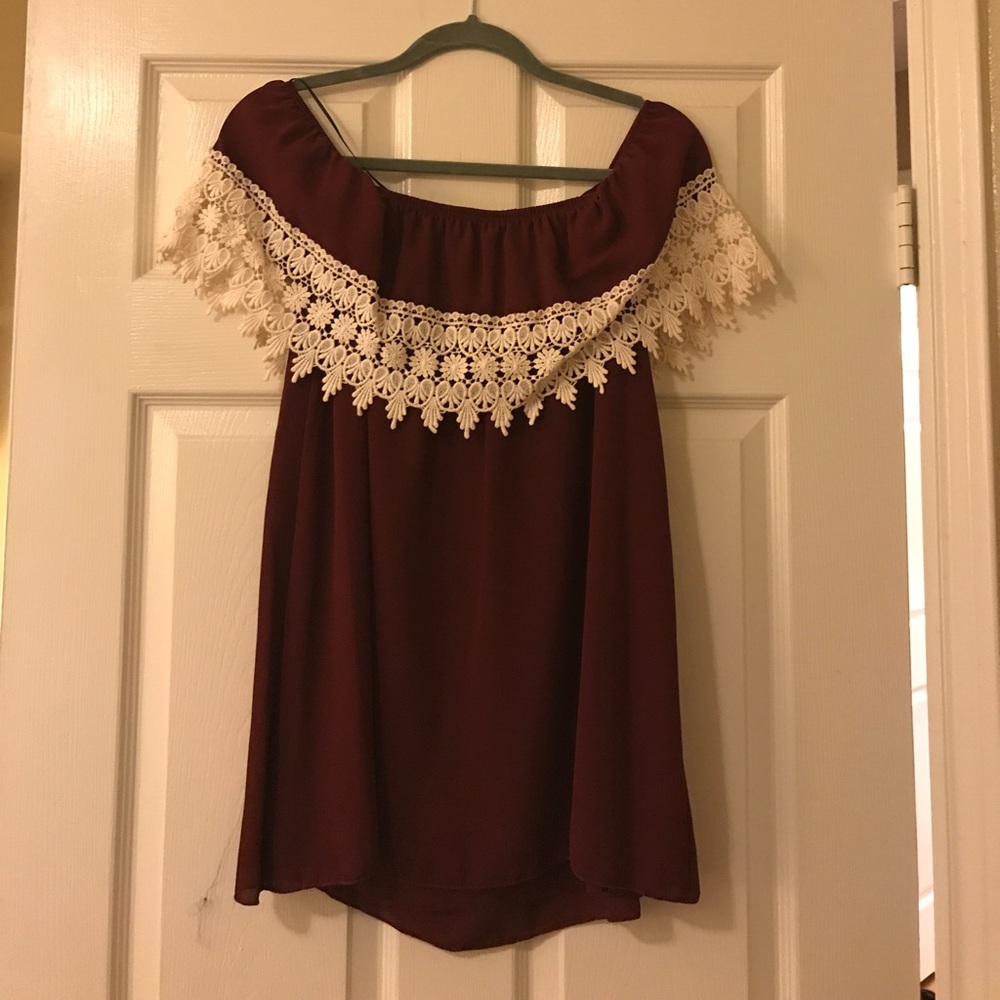Maroon off the shoulder dress