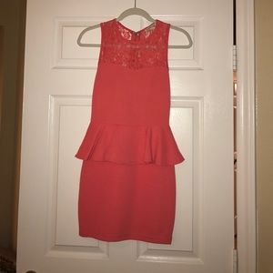 Salmon peplum dress with lace back