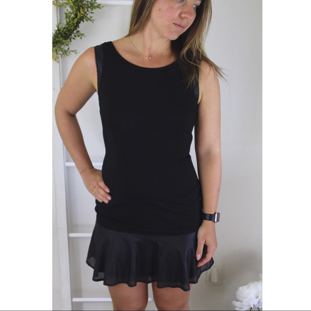 Ladakh Black Mini Dress with Leather Drop Skirt
