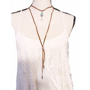Suede Double Layered Necklace Brown