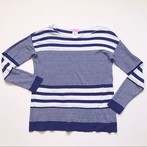 Pull Lilly Pulitzer Marine Taille XS - Col Bateau, Manches 3/4 à Volants, 100% Acrylique