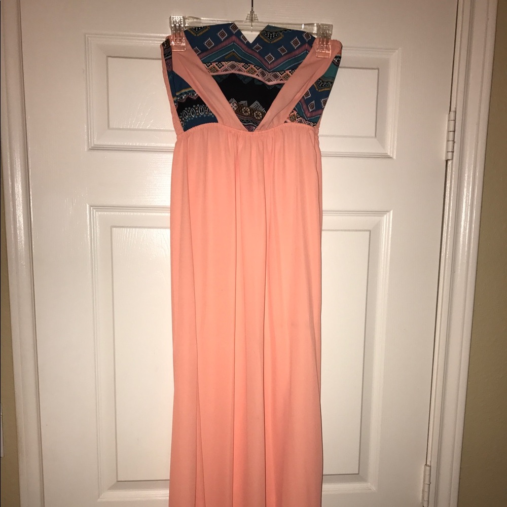 Pastel salmon/tribal maxi dress