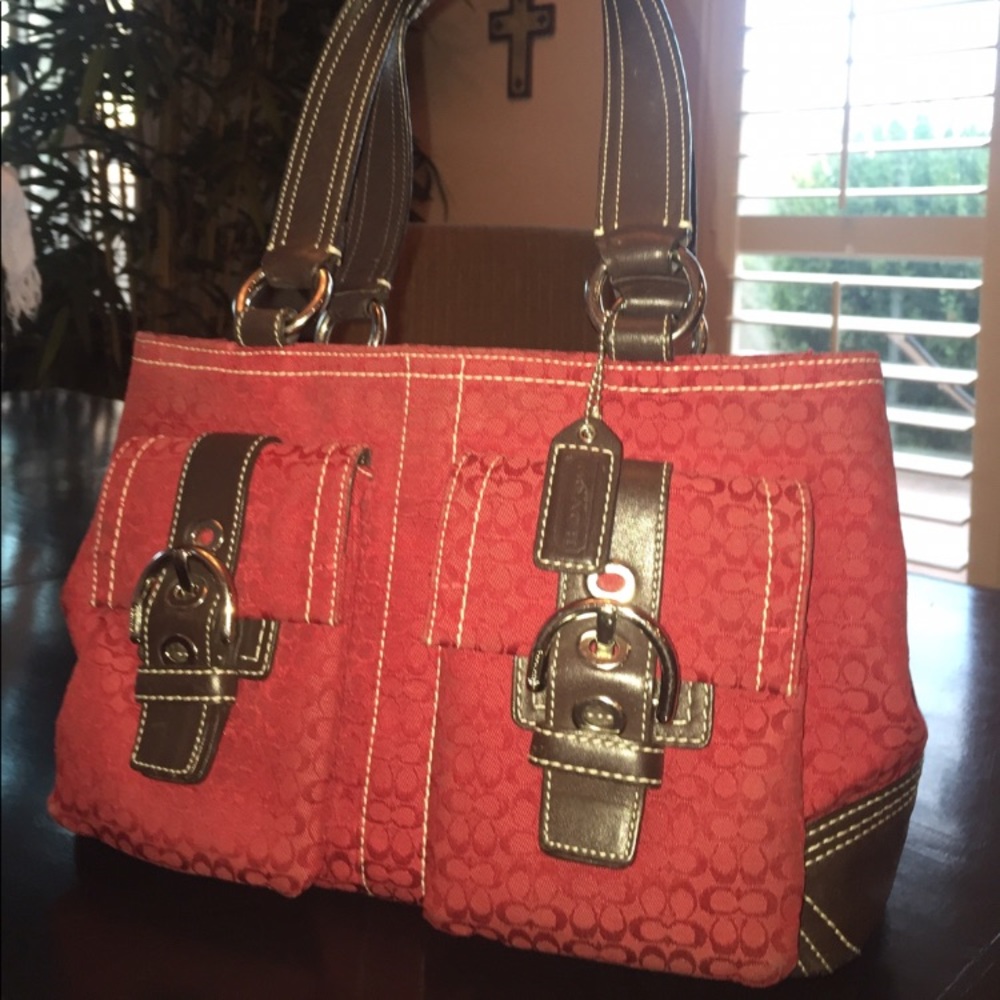 COACH Soho Buckle Satchel • RED w/ Brown Leather