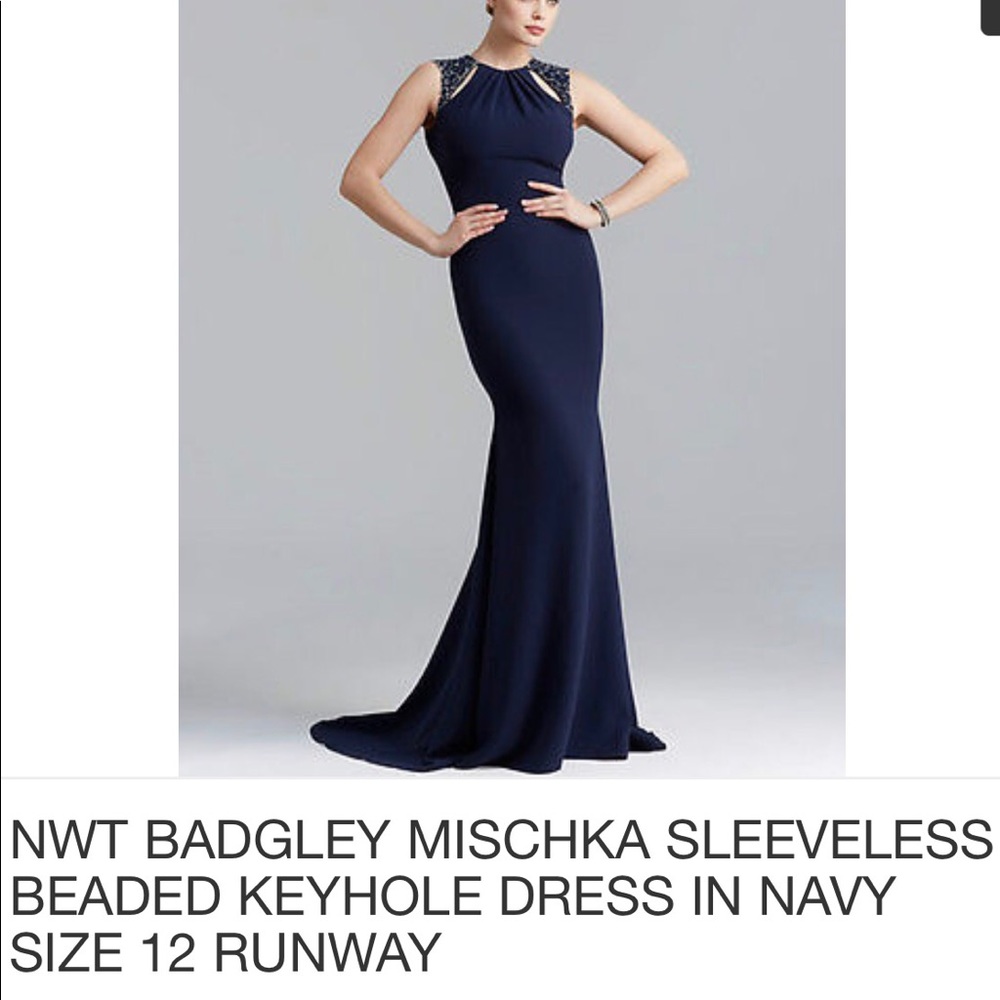 Badgley Mischka Navy Beaded Gown in Navy- Size 12