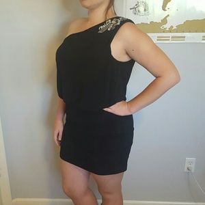 Black one sleeve dress with silver detail