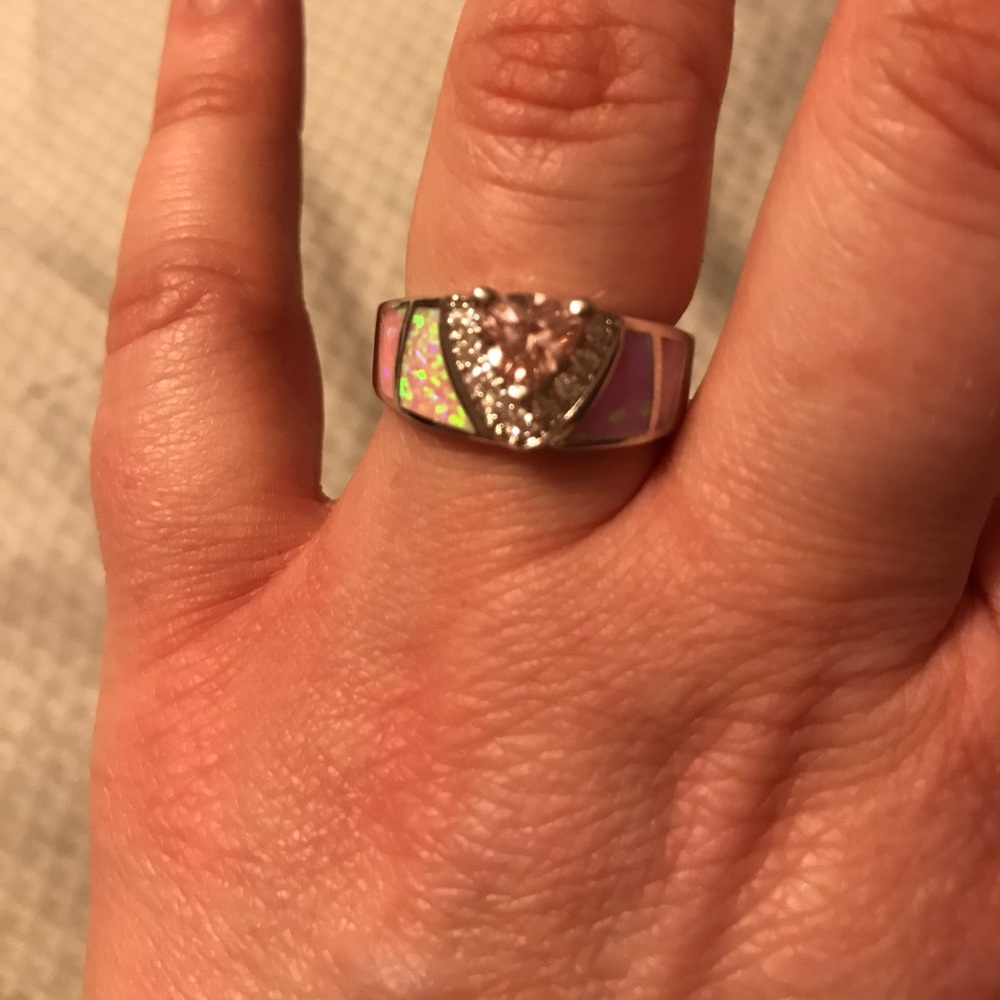 Clearance! Lab created pink sapphire and opal ring