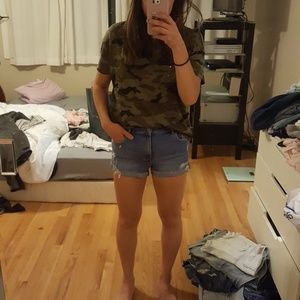 High waisted denim jean shorts