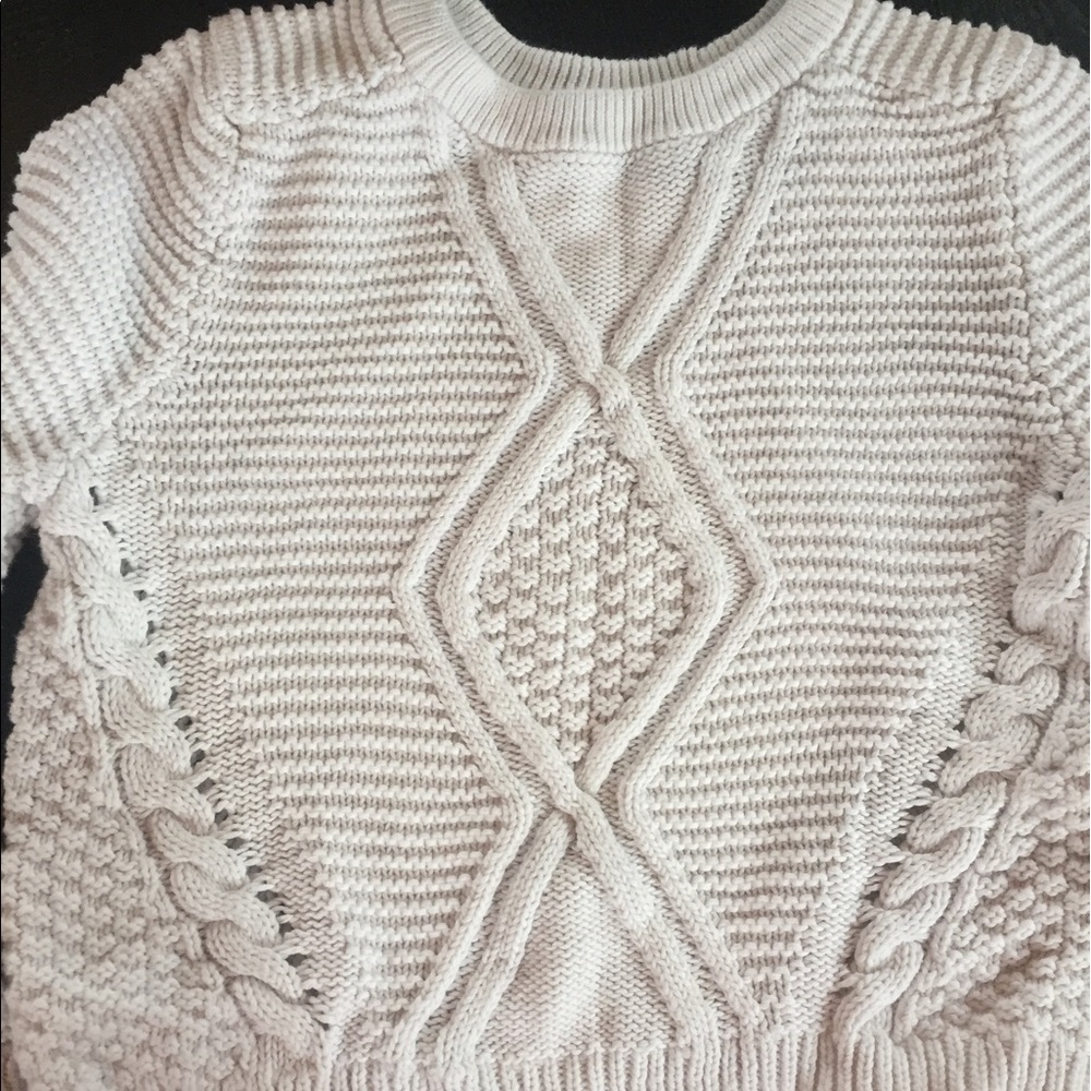 White cropped cable knit sweater