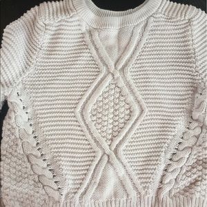 White cropped cable knit sweater