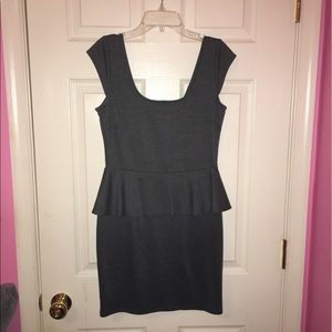 Grey Short Sleeve Peplum Dress