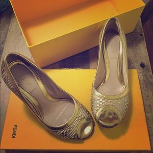 Fendi size 35 1/2 gold heels