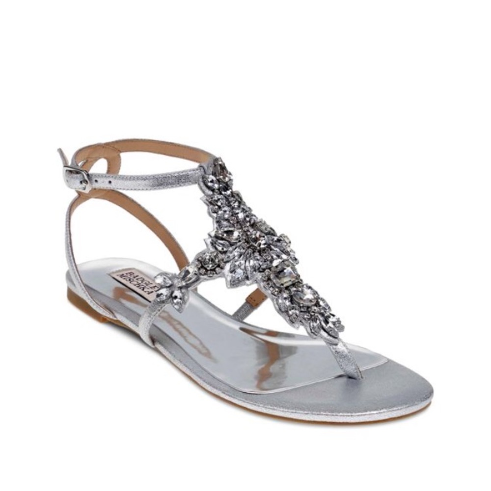 Badgley Mishka silver jeweled sandals.
