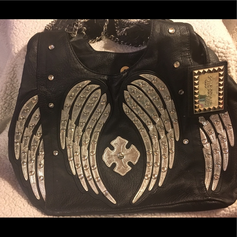 Miss Me Large Black Angel Wing Purse