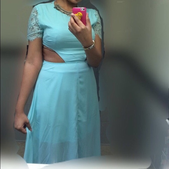 Forever 21 Lace Panel Cutout Maxi Dress Mint Sz M - Picture 2 of 8