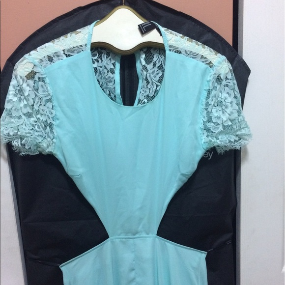 Forever 21 Lace Panel Cutout Maxi Dress Mint Sz M - Picture 3 of 8