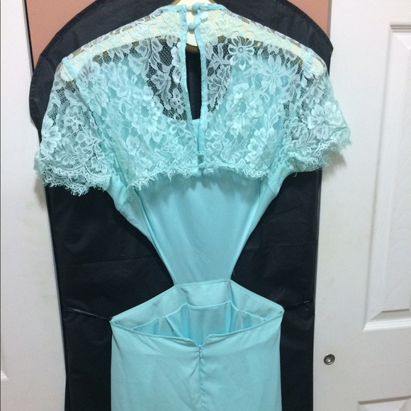 Forever 21 Lace Panel Cutout Maxi Dress Mint Sz M - Picture 4 of 8