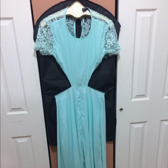 Forever 21 Lace Panel Cutout Maxi Dress Mint Sz M - Picture 5 of 8