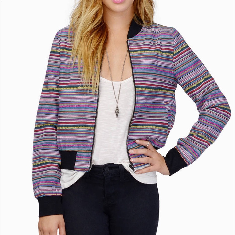 Colorful striped bomber jacket