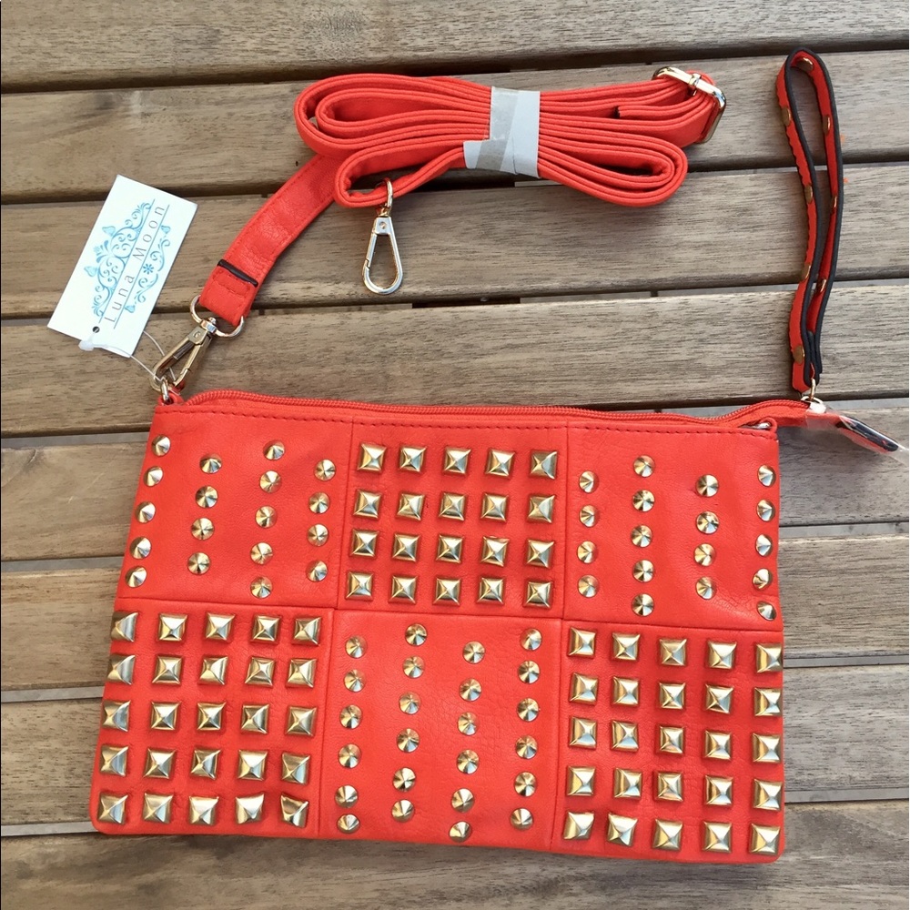 Luna Moon orange satchel or clutch studded BNWT