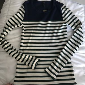 Navy blue and Green striped j crew top