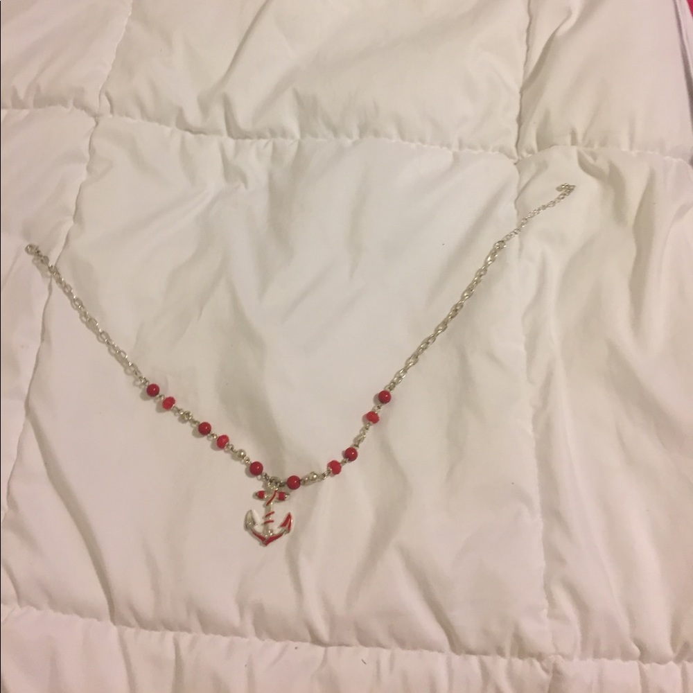Red and silver anchor necklace