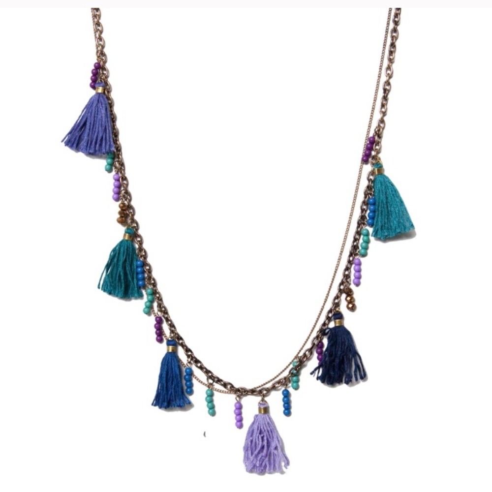 Turquoise Teal & Purple Pom Pom Tassel Necklace!!!